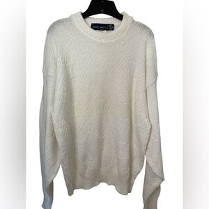 John Weitz Mens Vtg USA Made Ivory Heavy Chunky Cable Knit Sweater Medium NWT